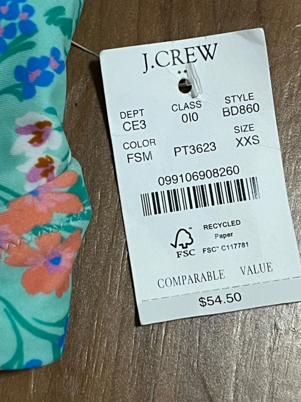 J.Crew Floral Bikini Top Ruffle XXS NWT